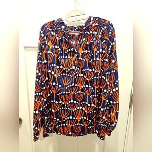 Buckhead Betties Women’s XXL Blouse Navy Orange Botanical Polka Dot Print Top